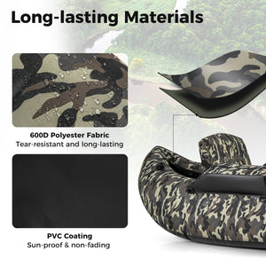 350 LBS Inflatable Fishing Float Tube with Adjustable Backrest and Backpack Straps-Camouflage