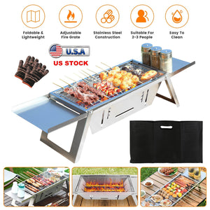 3 In 1 Foldable Charcoal Grill Fire Pit Slow Cooker 2-3 People Portable Camping Grill Stainless Steel BBQ Grill for Camping Tailgating Yard