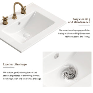 Vessel Sink With 3 Holes, Oval Design For Bathroom - Milk White
