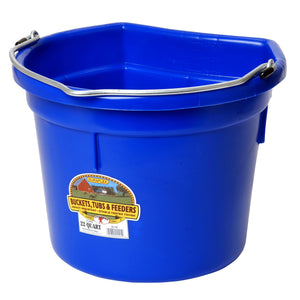 Little Giant Heavy Duty 22 Quart Flat Back Plastic Bucket w/ Metal Handle, Blue - TRAPSKI