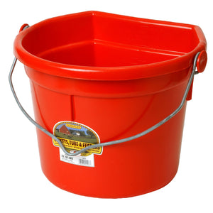 Little Giant 22 Quart Flat Durable Plastic Animal Feed Bucket w/ Knob Bail, Red - TRAPSKI