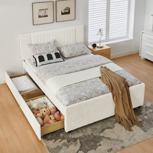 Queen Size Vertical Channel Tufted Upholstered Bed with Storage and Trundle