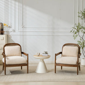 Elliston Rattan Backrest Solid Wood Accent Chair with Cushions - Set of 2