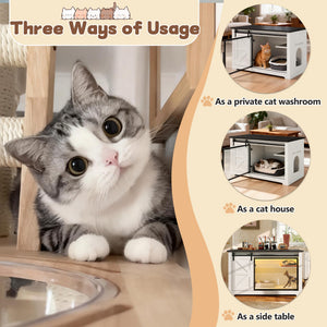 46" Farmhouse Cat Litter Box Enclosure with Sliding Barn Door