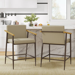 Mid Century Modern Counter Stool Set With Espresso Metal Frame - Khaki
