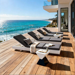 White Acacia Solid Wood Outdoor Chaise Lounge