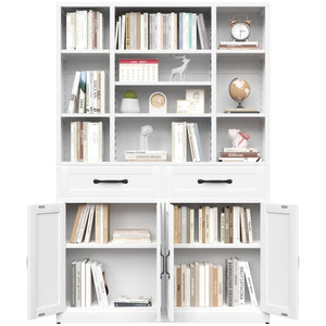 Industrial Bookcase Tall With Adjustable Shelves, Drawers & Doors