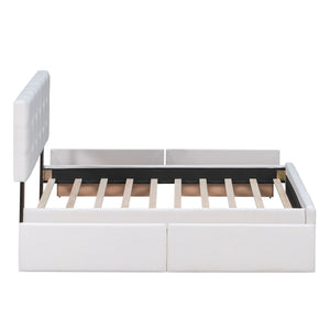 Upholstered Platform Bed With Classic Headboard And Drawers, No Box Spring Needed