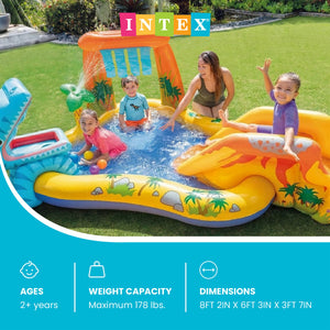 Intex Inflatable Kids Dinosaur Play Center Outdoor Water Park Pool with Slide