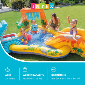Intex Inflatable Kids Dinosaur Play Center Outdoor Water Park Pool with Slide
