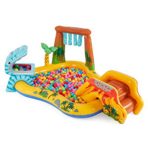 Intex Inflatable Dinosaur Water Splash Play Center & Plastic Fun Ballz, 100 Pack
