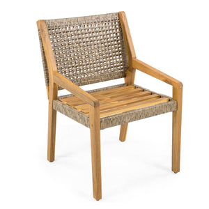 Outdoor Dining Chair Set of 4 - Acacia Wood and Wicker with Cream Cushion