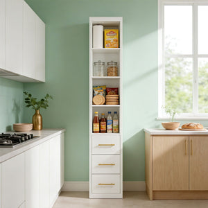Tall Storage Cabinet With 3 Drawers For Bedroom - White