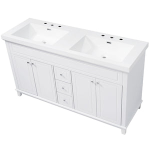 Bathroom Vanity With Double Sinks, 3 Drawers & 4 Doors - White
