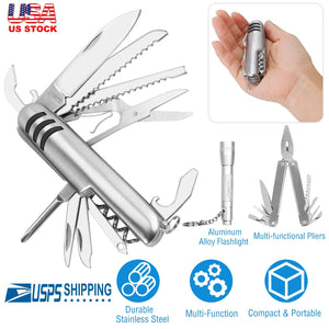 Outdoor Survival Tool Set Pocket Knife Pliers Flashlight Survival Emergency Kit for Camping Hiking Adventure Fishing Hunting