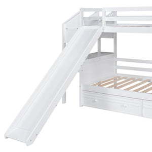Bunk Bed With Storage Staircase, Slide, Desk, Drawers, And Shelves