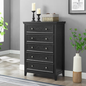 Modern 5-Drawer Black Dresser for Living Room Storage