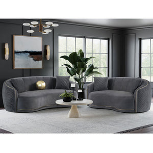 Luxe Upholstered Curved Sofa With Trim And Diamond Quilting - Dark Gray