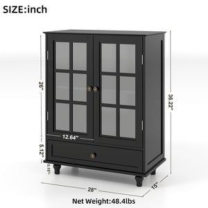 Minimalist Buffet Cabinet With Double Glass Doors And Drawer
