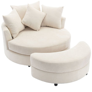 360° Swivel Accent Barrel Chair With Storage Ottoman & 4 Pillows, Modern Leisure Chair Round Accent For Living Room