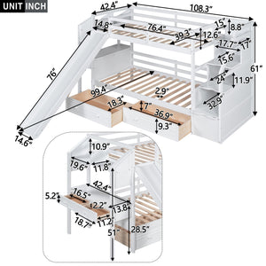 Bunk Bed With Storage Staircase, Slide, Desk, Drawers, And Shelves