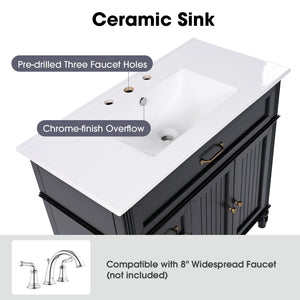 Bathroom Vanity With Sink, 2 Doors 2 Drawers, Freestanding Design