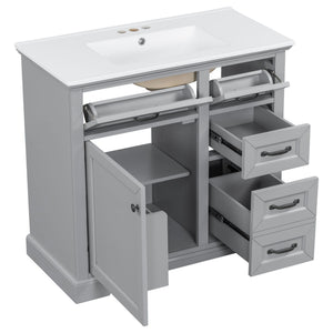 36" Bathroom Vanity With Sink, 2 Tip-Out Drawers, Soft Close Hinges