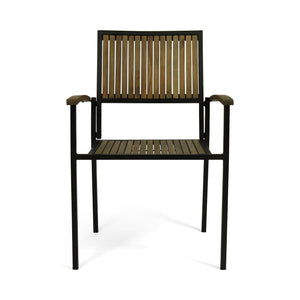 Vermilion Outdoor Dining Chair With Vertical Slat And Wooden Arm