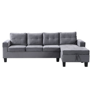 Modern Sectional Sofa Set with L Shape Chaise Lounge and Storage in Grey Velvet Fabric