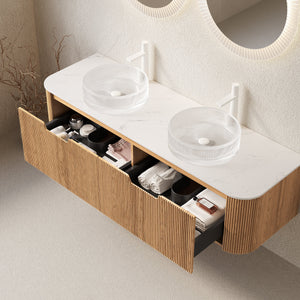 DINA 60" Bathroom Vanity with Floating Curved Edges and Glass Basins