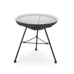 Nusa Modern Rattan Side Table With Tempered Glass Top