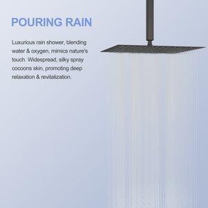 16" Square Rainfall Shower Head Fixed Wall Mount With Full Body Coverage & Self Cleaning Silicone Nozzles