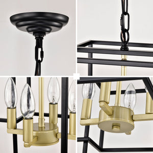 4 Light Metal Lantern Tiered Pendant Hanging Light Fixtures, Industrial Farmhouse Adjustable Height Chandeliers For Dining Room Hallway Foyer Entryway (E12 Bulbs Not Included)