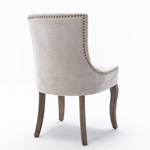A&A Furniture Ultra Side Dining Chair with Thickened Fabric and Bronze Nail Head, Beige, Set of 2