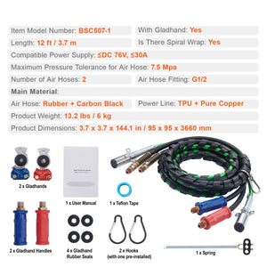 12FT Semi Truck Air Lines Kit with Glad Hands and 7-Way ABS Power Line