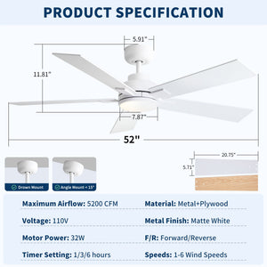 Reversible Motor Integrated LED Dimmable Ceiling Fan With Light