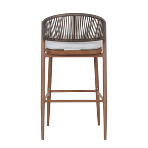 Outdoor Bar Height Metal Frame Counter Stools with Scallop-Shaped Backrest & Water-Resistant Cushions