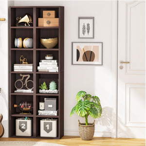 6 Tier Narrow Corner Cube Bookcase Storage, Freestanding Shelf With Open Cubes For Living Room