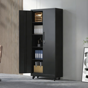 Heavy Duty Rolling Cabinet With Lock, Garage Storage Cabinet, 4 Adjustable Shelves For Tool Organization