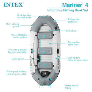 Intex Mariner 4 Inflatable Raft River/Lake Dinghy Boat Set & Motor Mount Kit