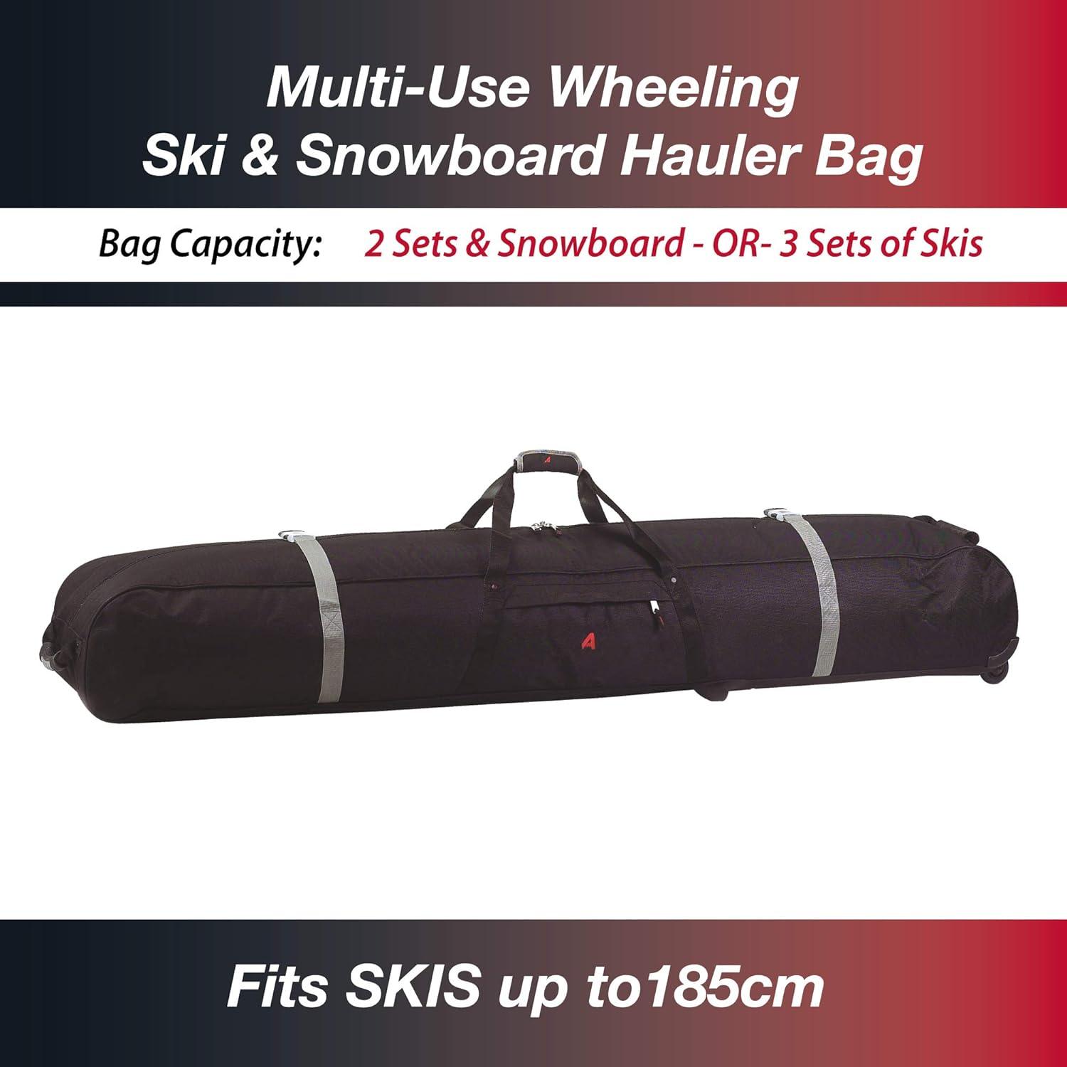 BLACK ATHALON Multi Use Wheeling Ski Snowboard Bag 185cm