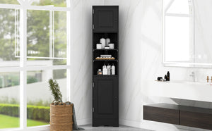 Multi-Functional Corner Cabinet Tall Bathroom Storage Cabinet with Two Doors and Adjustable Shelves, Open Shelf