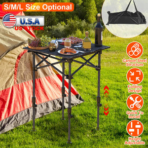 Portable Folding Camping Table With Adjustable Height Hanging Net Rustproof Carbon Steel Foldable Roll-Up Camping Table for Picnic Camping Hiking Beac