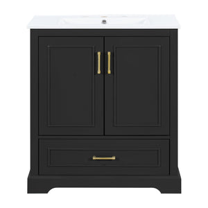 Bathroom Vanity With Sink, 1 Divided Drawer And 2 Soft Close Doors With Double Shelf
