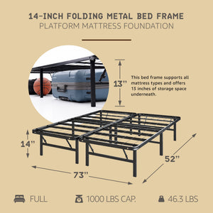 Hercules Folding Metal Bed Frame, 14 Inch Platform Mattress Foundation, Full