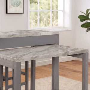 Light Gray Faux Marble Dining Table with Storage Drawer