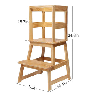 SDADI Kids Kitchen Step Stool Holds up to 150 Pounds with Safety Rail, Natural