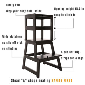 SDADI Kids Kitchen Step Stool Holds up to 150 Pounds with Safety Rail, Black - TRAPSKI
