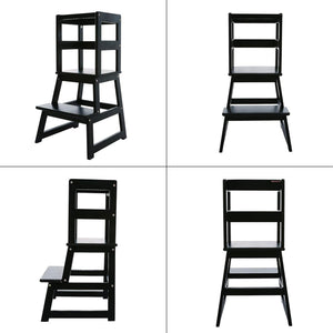 SDADI Kids Kitchen Step Stool Holds up to 150 Pounds with Safety Rail, Black - TRAPSKI