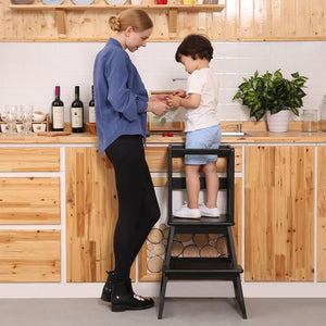 SDADI Kids Kitchen Step Stool Holds up to 150 Pounds with Safety Rail, Black - TRAPSKI